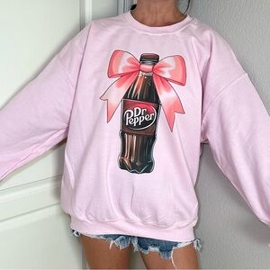 Womens Dr. Pepper‎ With Pink Bow Coquette Trendy Crewneck Sweatshirt DP Lover